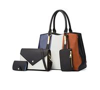 NICOLE & DORIS Borse Donna 4 Pezzi Set Borsa a Mano in Contrasto Colore Crossbody Bag Borsa a Tracolla Moda Borse a Spalla Elegant Borsetta Porta Carte Portafoglio Nero