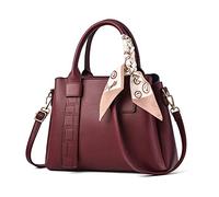 NICOLE & DORIS Borse Donna Moda Borsa Tracolla in PU Pelle Borsa con Manico Superiore Borse a Mano Elegante Borsetta Pochette Borse Tote Bag Media con Sciarpa di Seta Borgogna