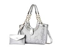 NICOLE & DORIS Borse Donna Set Borse a Mano Moda Paillettes Borsa e Portafoglio Borsetta Tracolla PU Pelle Borsa a Spalla per Lavoro Shopping Viaggi Argento