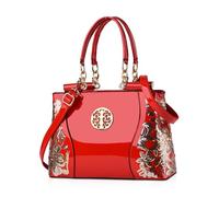 NICOLE & DORIS Donna Borse a mano vernice Borse a Tracolla Elegante Borse a Spalla in PU Pelle Borsetta Borse Tote Moda Borsa ricamata da Donna Rosso