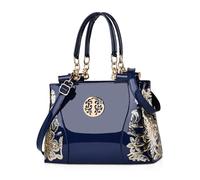 NICOLE & DORIS Donna Borse a mano vernice Borse a Tracolla Elegante Borse a Spalla in PU Pelle Borsetta Borse Tote Moda Borsa ricamata da Donna blu navy