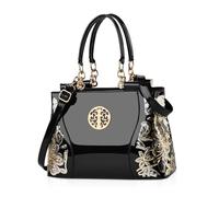 NICOLE & DORIS Donna Borse a mano vernice Borse a Tracolla Elegante Borse a Spalla in PU Pelle Borsetta Borse Tote Moda Borsa ricamata da Donna Nero