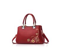 NICOLE&DORIS Donne Borse a mano Retro Borsa a tracolla Le signore Moda Borsa a tracolla Borsa Totalizzatore Ricamo Vino rosso