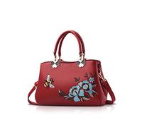 NICOLE&DORIS Donne Borse a mano Retro Borsa a tracolla Le signore Moda Borsa a tracolla Borsa Totalizzatore Ricamo Vino rosso ape