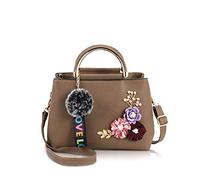 NICOLE&DORIS Donne Borsetta in pelle Borse a tracolla con fiore d'annata Maniglia Borsa progettista Totalizzatore Borsa con Pom Pom cachi