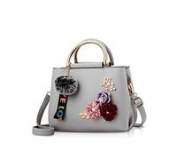 NICOLE&DORIS Donne Borsetta in pelle Borse a tracolla con fiore d'annata Maniglia Borsa progettista Totalizzatore Borsa con Pom Pom grigio chiaro