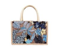 NICOLE & DORIS Grande Borsa Tote Juta a Mano Leggero da Lavoro Donna Shopper Mare per Spesa Pieghevole Regalo Blu Scuro