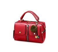 NICOLE & DORIS Moda Borse a Donne Di Cuoio PU Borse a Spalla Maniglia Superiore Borsetta Borsa a Pompon Tracolla Con Cerniera Stile Borsa a Tracolla da Donna Rosso