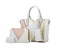 NICOLE & DORIS Moda Borse da Donna Elegante Borsa a Tracolla tipo V Alta capacità Borse Tote da Donna 4 Pezzi Set Bianco