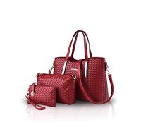 NICOLE & DORIS Moda Donne Borse 3 Pz Set Borsa Grande Capacità Tote Bag Crossbody Bag Semplice Frizione Delle Signore Borsa Borse A Tracolla, Rosso (Vino rosso), Large