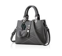 NICOLE & DORIS Nuovo Borsa Donna Borse a Mano Elegante Borse a Tracolla Multitasche Borse Spalla Tote PU Pelle Borsette con Pompon Grigio
