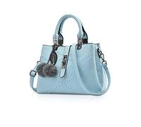 NICOLE & DORIS Nuovo Borsa Donna Borse a Mano Elegante Borse a Tracolla Multitasche Borse Spalla Tote PU Pelle Borsette con Pompon Azzurro