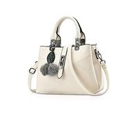 NICOLE & DORIS Nuovo Borsa Donna Borse a Tracolla Elegante Borsetta PU Pelle Spalla Borse a Mano Tote Borse con Pompon Bianca