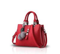 NICOLE & DORIS Nuovo Borsa Donna Borse a Mano Elegante Borse a Tracolla Multitasche Borse Spalla Tote PU Pelle Borsette con Pompon Claret Rouge