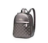NICOLE & DORIS Zaino da donna Moda Zaino Borsa a tracolla da donna con rivetto leggero Reticolo Casuale Daypack pelle sintetica Grigio argento
