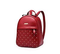 NICOLE & DORIS Zaino da donna Moda Zaino Borsa a tracolla da donna con rivetto leggero Reticolo Casuale Daypack pelle sintetica Vino rosso