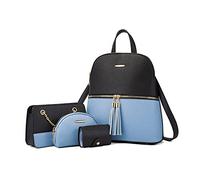 NICOLE & DORIS Zaino Donna Moda Borse a Zainetto Casual Backpack Borsa a Tracolla PU Pelle Borsa Zaino Donna Set 4 in 1 Blu con il nero