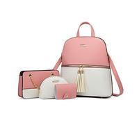 NICOLE & DORIS Zaino Donna Moda Borse a Zainetto Casual Backpack Borsa a Tracolla PU Pelle Borsa Zaino Donna Set 4 in 1 Bianco con polvere