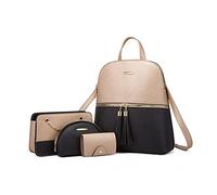 NICOLE & DORIS Zaino Donna Moda Borse a Zainetto Casual Backpack Borsa a Tracolla PU Pelle Borsa Zaino Donna Set 4 in 1 Nero con oro