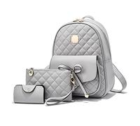 NICOLE & DORIS Zaino Donna Zaini in Pelle Piccoli Zaino e Portafoglio Donna Zainetto Mini Zainetti Ragazza Carino Daypack Zaino da Giorno 3 Pezzi Grigio