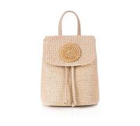 NICOLE & DORIS Zaino in Paglia da Donna Zaino Donna Moda Zaino da Viaggio con Coulisse Zainetto Leggero Zaino da Giorno Casual Daypack Zaino con Nappe Cachi