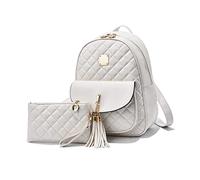 NICOLE & DORIS Zaino Piccolo e Portafoglio Donna - Zainetto Mini Borsa Carino in Pelle PU - Daypack per Scuola, Viaggio, Shopping - Bianco