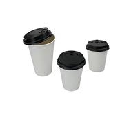 Nicoletti 100 Bicchieri Bianchi in carta resistente coffee to go con coperchio Bianco 250ml 350ml 450ml Bicchiere con coperchio munito di foro per bere (250ml)