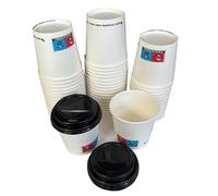 Nicoletti 50 Bicchieri Carta per Caffé espresso, Bicchiere in cartoncino con coperchio senza foro 100 ml 4oz (bianco)