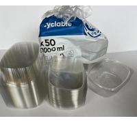 Nicoletti 50 VASCHETTE PER ALIMENTI CONTENITORI CON COPERCHIO ERMETICO IN PET IDEALI PER CIBO FRESCO, RISTORAZIONE, PAUSA PRANZO, CONSERVAZIONE FREEZER CONGELAMENTO (1000 cc (18x14x6))