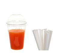Nicoletti KIT BUBBLE TEA SMOOTHIE FRAPPE YOGURT MILKSHAKE 150 PEZZI : 50 Bicchieri in Plastica PET + 50 Coperchi a cupola con foro + 50 Cannucce in carta (350 ml)