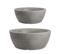 NICOLI THETIS Coppia Vaso Rotondo in Resina, Effetto Costolato, Per Terrazzo e Giardino o Da Interno, Resistente UV e Intemperie, Design Italiano Made in Italy - Due Pezzi Cenere Ø30/40 cm