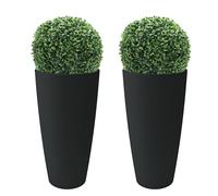 NICOLI Vaso Alto Style 36x70 cm con 2 Pezzi Bosso Artificiale - Vaso Decorativo da Interno ed Esterno in Plastica Resistente - Vaso per Piante con Sottovaso Estraibile - Colore Antracite