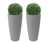 NICOLI Vaso Alto Style 36x70 cm con 2 Pezzi Bosso Artificiale - Vaso Decorativo da Interno ed Esterno in Plastica Resistente - Vaso per Piante con Sottovaso Estraibile - Colore Grigio