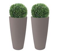 Nicoli Vaso Alto Style 36x70 cm con Bosso Artificiale - Vaso Decorativo da Interno ed Esterno in Plastica Resistente - Vaso per Piante con Sottovaso Estraibile - Colore Tortora