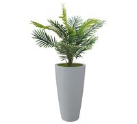 Nicoli Vaso Alto Style 36x70 cm con Palma Artificiale 100 cm - Vaso Decorativo da Interno ed Esterno in Plastica Resistente - Vaso per Piante con Sottovaso Estraibile - Colore Grigio