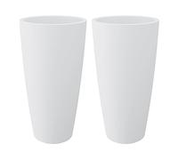 Nicoli Vaso Alto Style 36x70 cm - Vaso Decorativo da Interno ed Esterno in Plastica Resistente - Vaso per Piante con Sottovaso Estraibile - Vasi da Esterno per Fiori e Verde - 2 Pezzi Colore Bianco