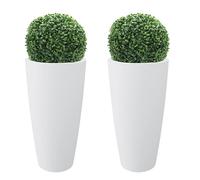 Nicoli Vaso Alto Style 38x85 cm con 2 Pezzi Bosso Artificiale - Vaso Decorativo da Interno ed Esterno in Plastica Resistente - Vaso per Piante con Sottovaso Estraibile - Colore Bianco