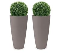 Nicoli Vaso Alto Style 38x85 cm con Bosso Artificiale 2 Pezzi Tortora, Vaso Decorativo da Interno ed Esterno in Plastica, Fioriera Moderna con Cachepot Estraibile