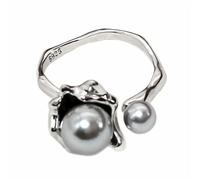 NicoWerk Anello in argento 925 da donna, in filigrana, regolabile, con perla, design floreale, anello di perle in argento 925 per le donne - SRI1057, Argento