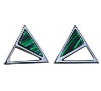 NicoWerk orecchini a bottone da donna in argento triangolo in argento sterling 925 lucido traforato con pietra verde insolita geometrica SOS516