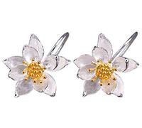 NicoWerk orecchini da donna in argento Lotus realizzati in argento sterling 925 fiore Golden SOR255