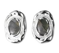 NicoWerk SOS533 - Orecchini da donna in argento sterling 925 con pietra irregolare notte lunare luccicante pietra preziosa opaca