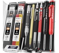 Nicpro 15 Pezzi Matita da Carpentiere con Temperamatite, Matite per Falegname con 40 Ricariche, Strumento Automatico Centro Punch e Strumento Scriba in Carburo, Matite per Lavorazione Legno