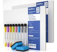 Nicpro 2 Pezzi Lavagna Cancellabile 22 x 30 cm, A4 Piccola Lavagna Bianche Con 8 Colori Pennarello, 2 Gomma a Secco Per Bambini Disegno, Scuola, Casa, Ufficio - Doppia Faccia Mini Lavagna