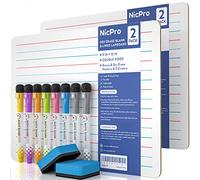 Nicpro 2 Pezzi Lavagna Cancellabile 22 x 30 cm, A4 Piccola Lavagna Bianche Con 8 Colori Pennarello, 2 Gomma a Secco Per Disegno, Scuola, Casa, Ufficio - Mini Doppia Faccia Vuota e Foderata