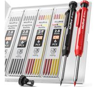 Nicpro 2 Pezzi Matite Falegname Set con 26 Mina, Nero & Rosso Solida Meccanica Carpentiere Temperino Incorporato Strumenti fai da te con per Cantiere, Angolo, Aarcatore di velocità, misura di vernice