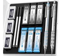 Nicpro 2 pezzi matite meccaniche in metallo con ingranaggi a blocchi con custodia, matita da disegno con mina da 0,5 mm e 0,7 mm con 6 tubi ricariche di mina (HB 2B), 3 gomme, 18 ricariche di gomma