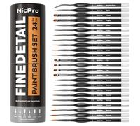 Nicpro 24 pezzi pennelli per dipingere in miniatura, pennelli per pittura a punta fine per dettagli su modelli, acrilico, acquerello, olio, pittura con i numeri, modellismo, miniature- con contenitore