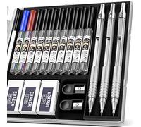 Nicpro 3 Pezzi 2mm Metallo Matite Meccaniche Astuccio, Art Portamine Falegname Set con 10 Tubi Mine (HB 2H 4H 2B 4B)(Nero, Colors), 3 Gomma 2 Temperamatite Astuccio per Artista Disegno Scrittura