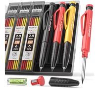 Nicpro 3 Pezzi Matita da Carpentiere con 36 Mina, Matite per Falegname con Impugnature per Le Dita Rimovibili, Carpentiere Matita per Lavorazione Legno, Architetti, Muratori(Nero, Rosso, Giallo)